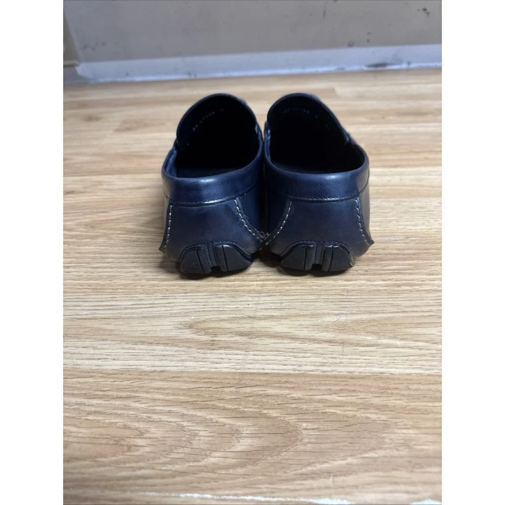 FERRAGAMO NEWTON NAVY BLUE LEATHER PENNY DRIVING LOAFERS SIZE 8.5D